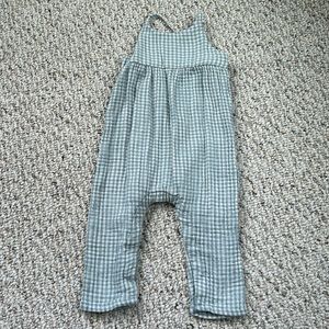 Little Planet organic 9 month light blue and white overalls romper checkered